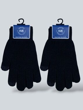 We Texting Touchscreen Gloves 2 Pair Warm Winter Stretchy Knit Black OS Unisex